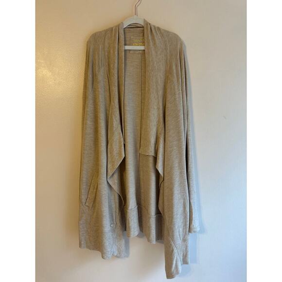 Lilly Pulitzer Luxletic Waterfall Open Front Modal/Spandex Tan Cardigan Size L - Picture 1 of 5
